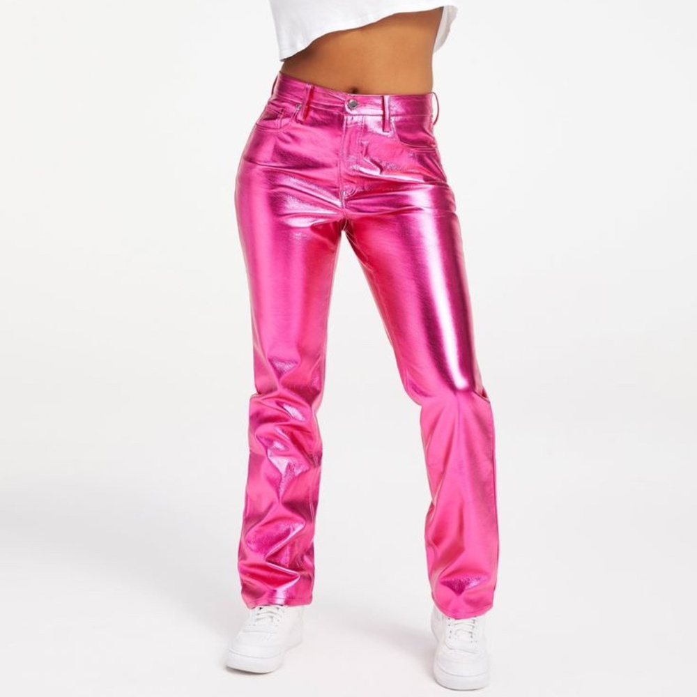 Good American Icon Shiny Metallic Faux Leather High Rise Pant